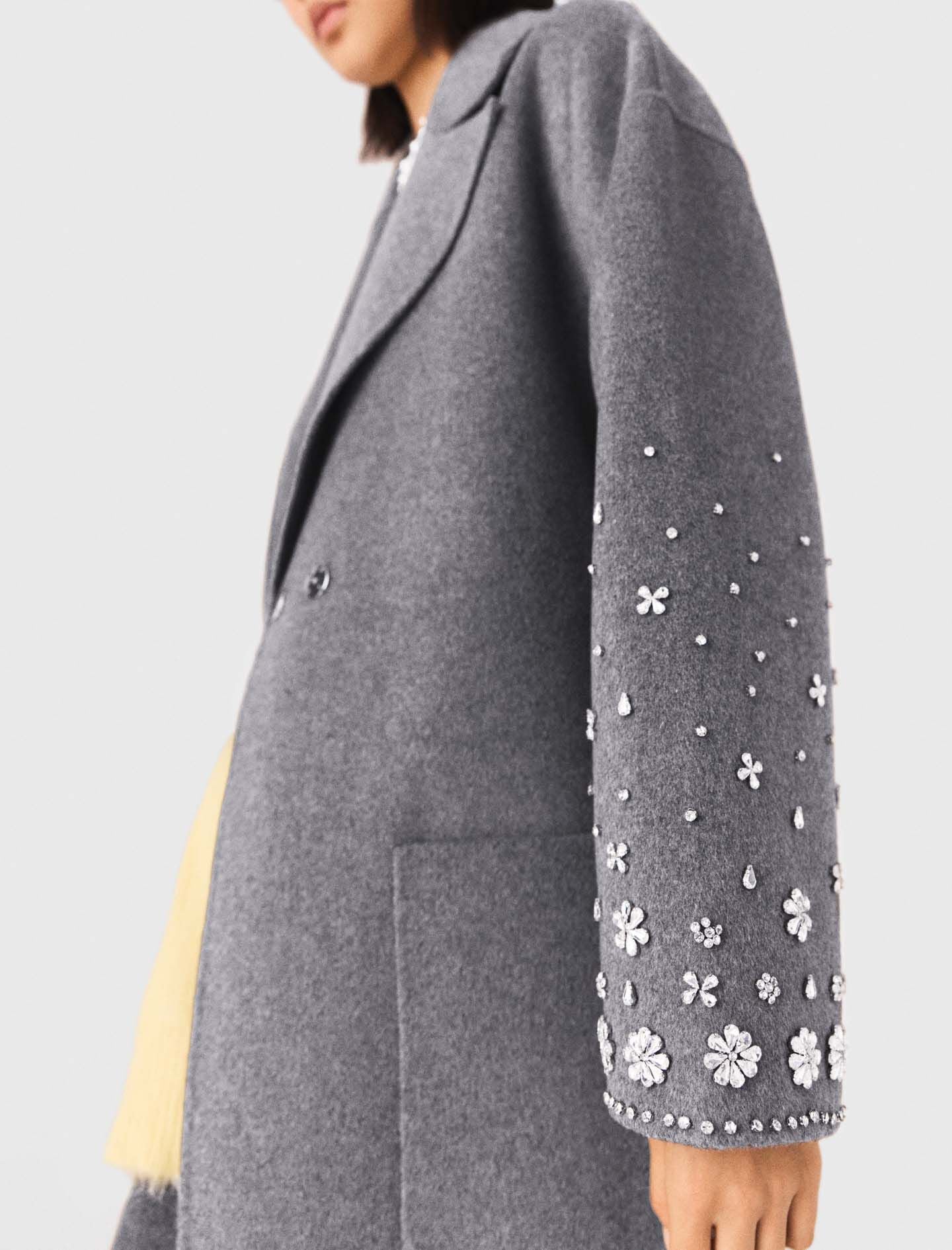 Maje Long double-faced rhinestone coat
