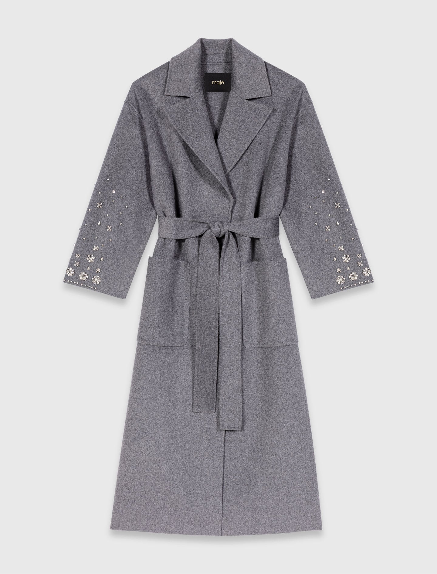 Maje Long double-faced rhinestone coat