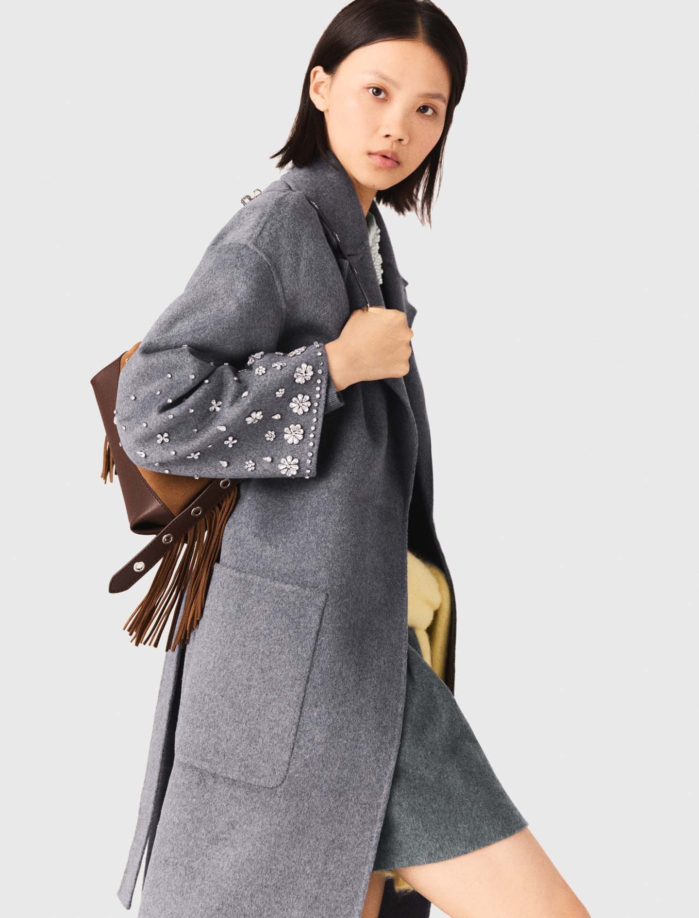 Maje Long double-faced rhinestone coat