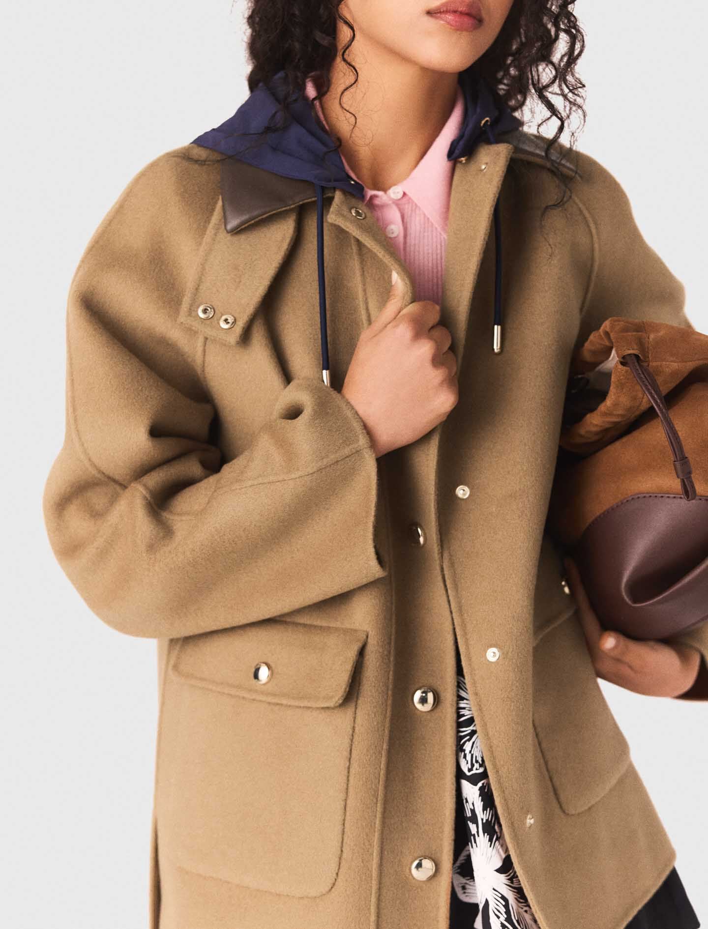 Maje Wool coat with removable hood