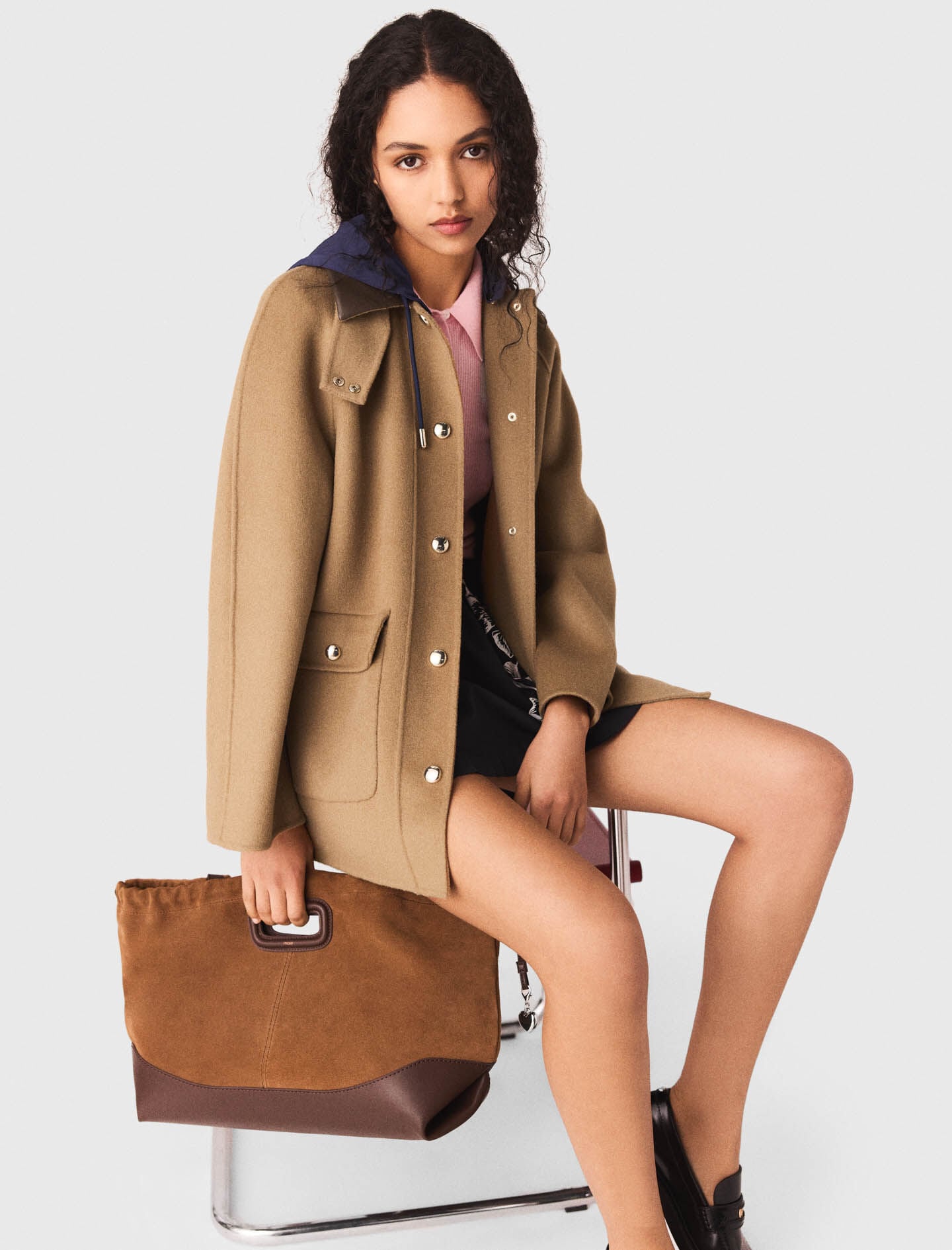 Maje Wool coat with removable hood