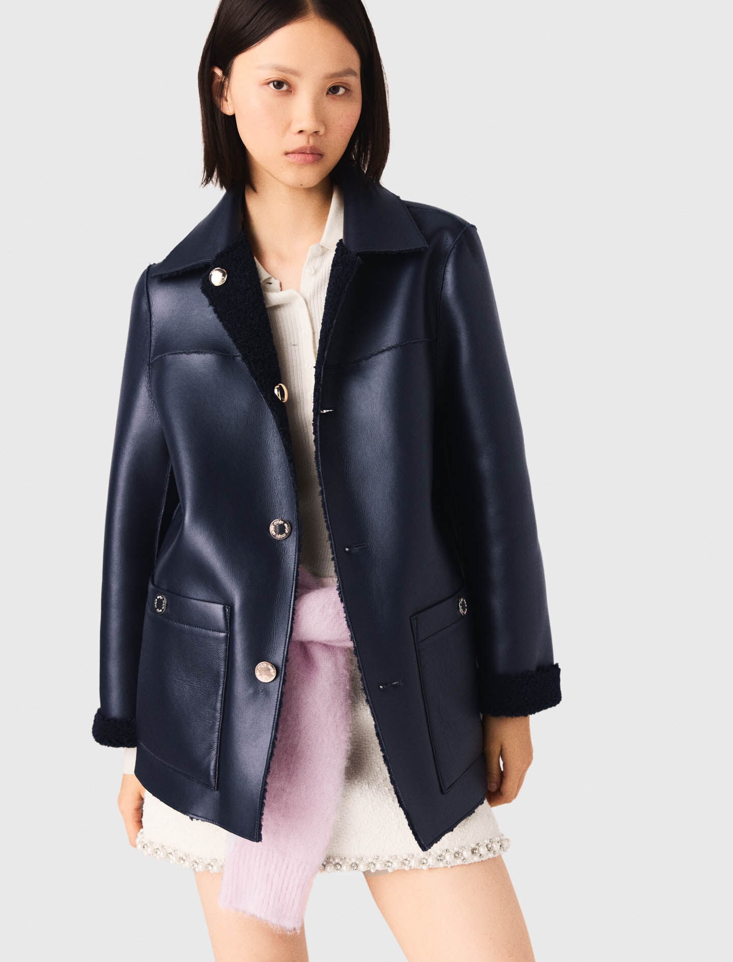 Maje Leather & faux shearling jacket
