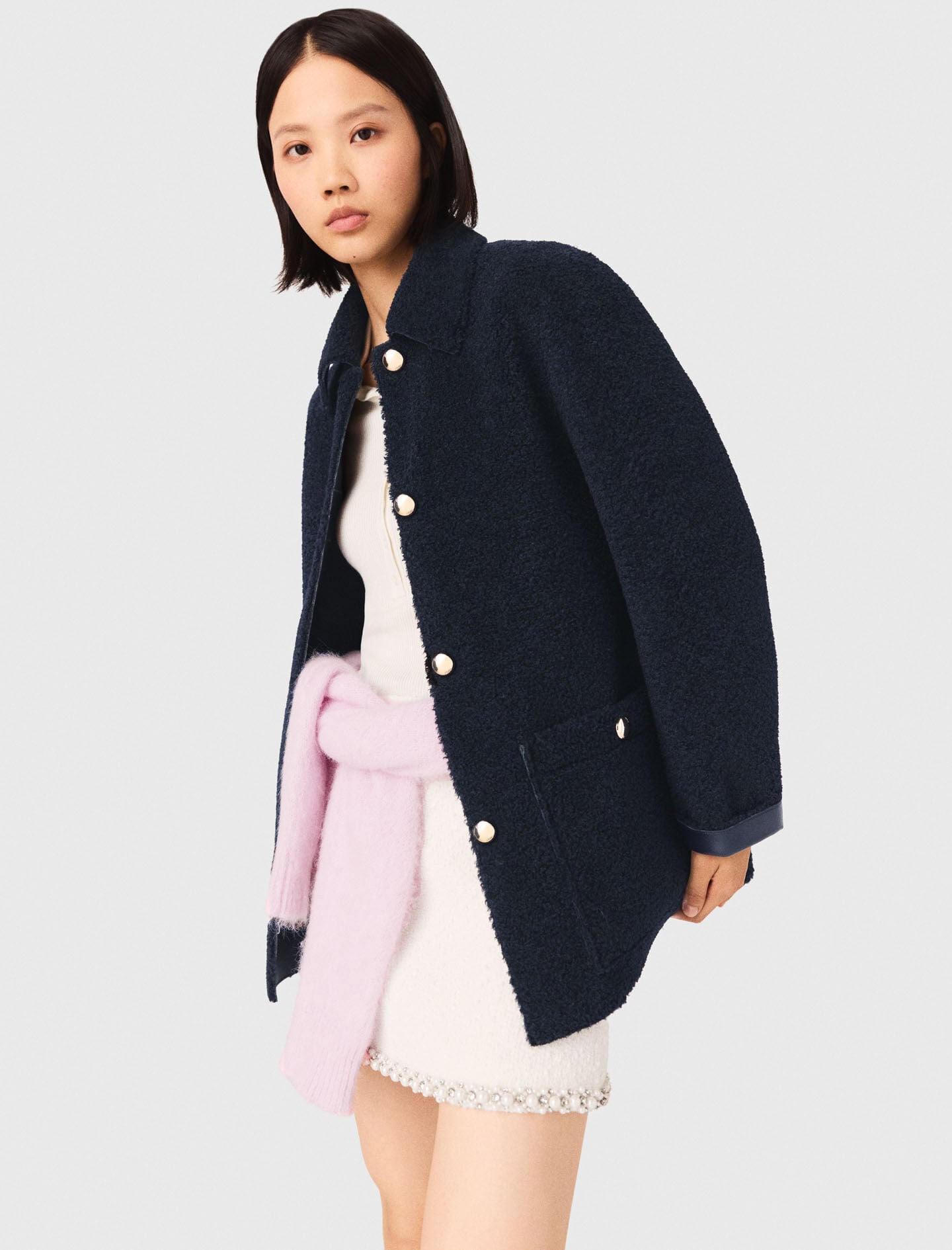 Maje Leather & faux shearling jacket