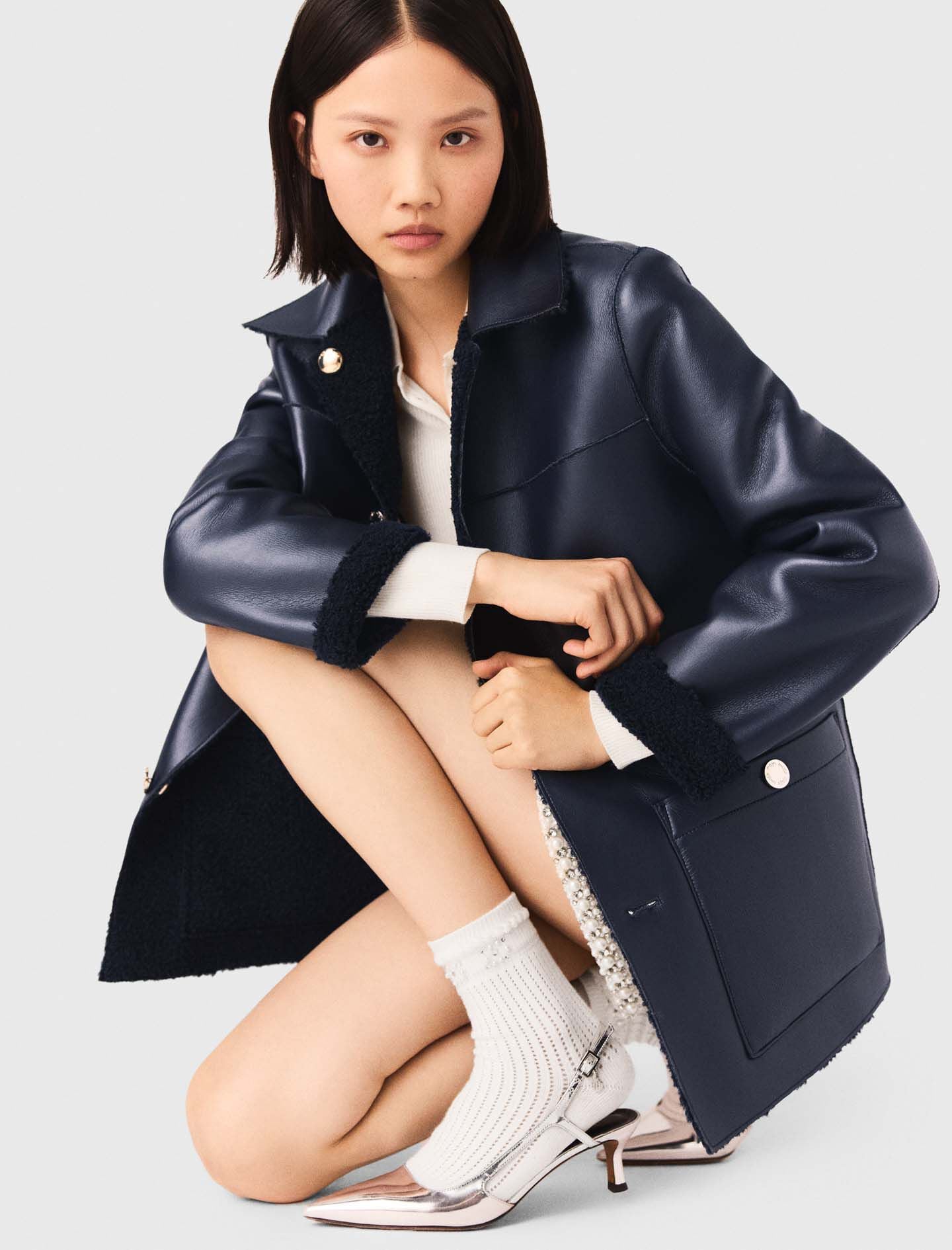 Maje Leather & faux shearling jacket