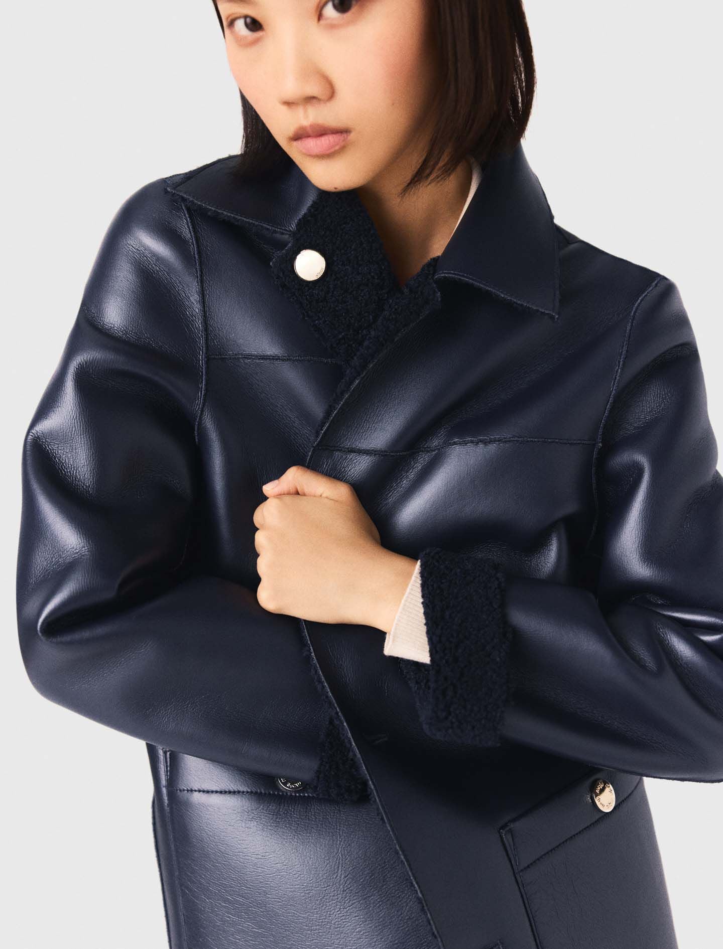 Maje Leather & faux shearling jacket