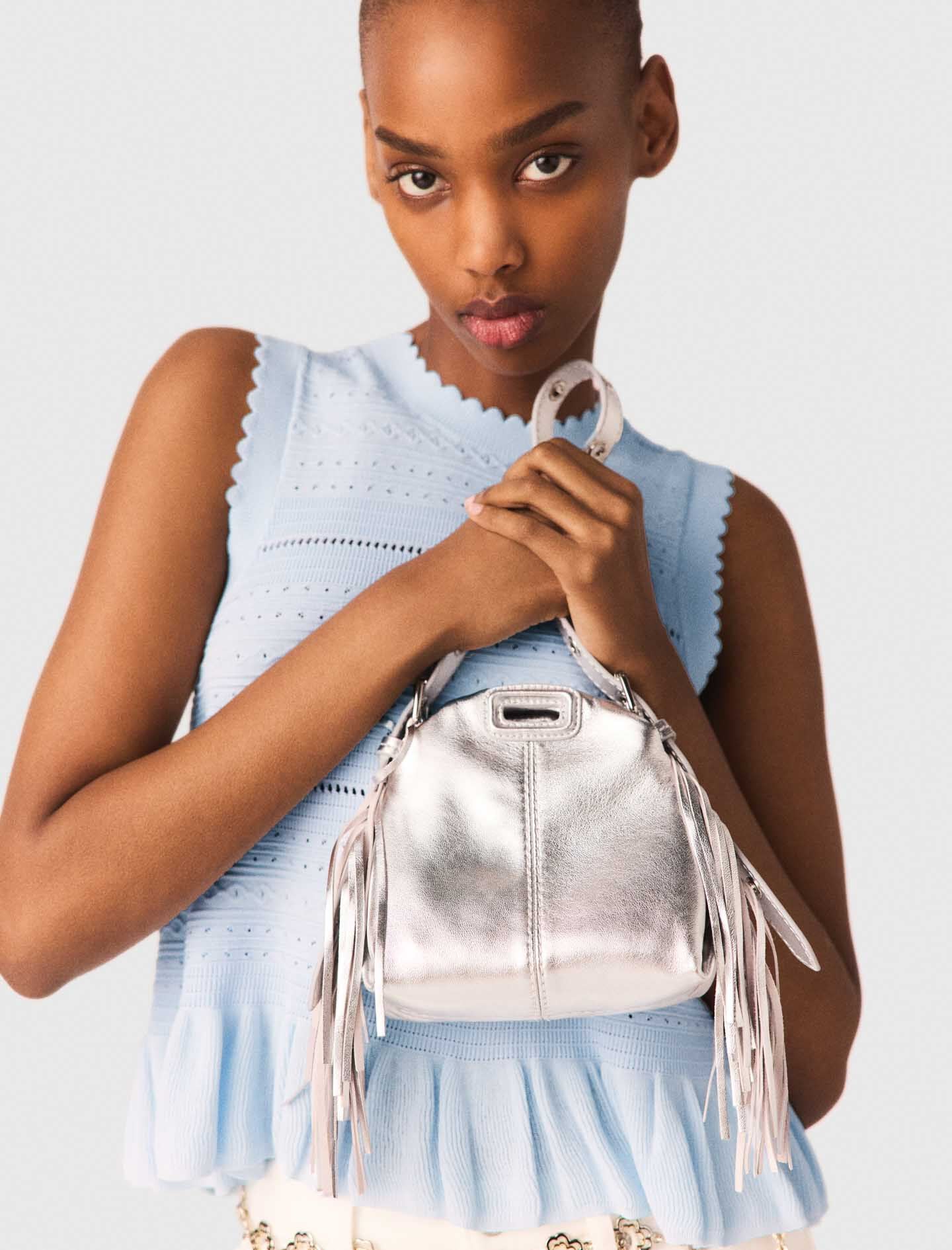 Maje Metallic leather Miss M micro bag
