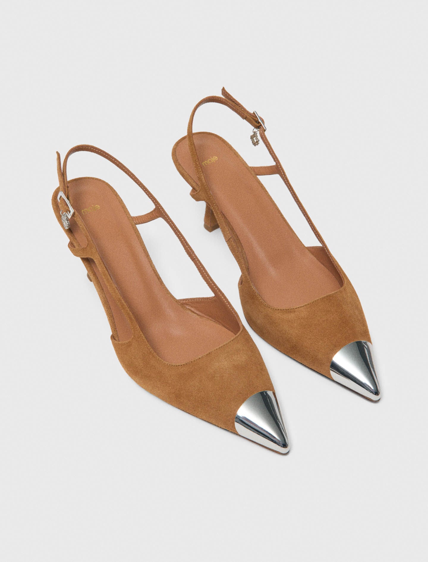 Maje Metallic-toe suede pumps
