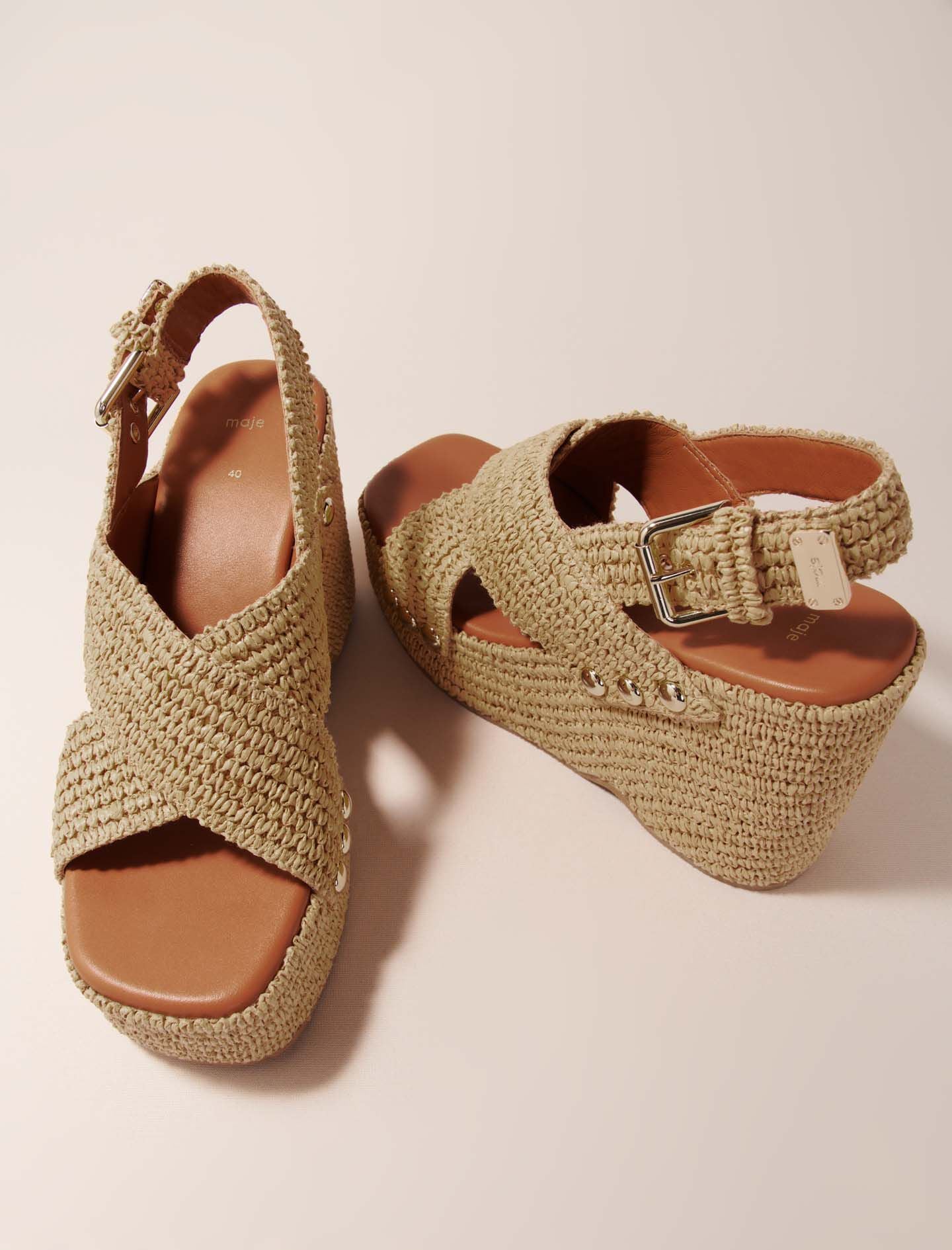 Maje Wedge sandals with raffia effect
