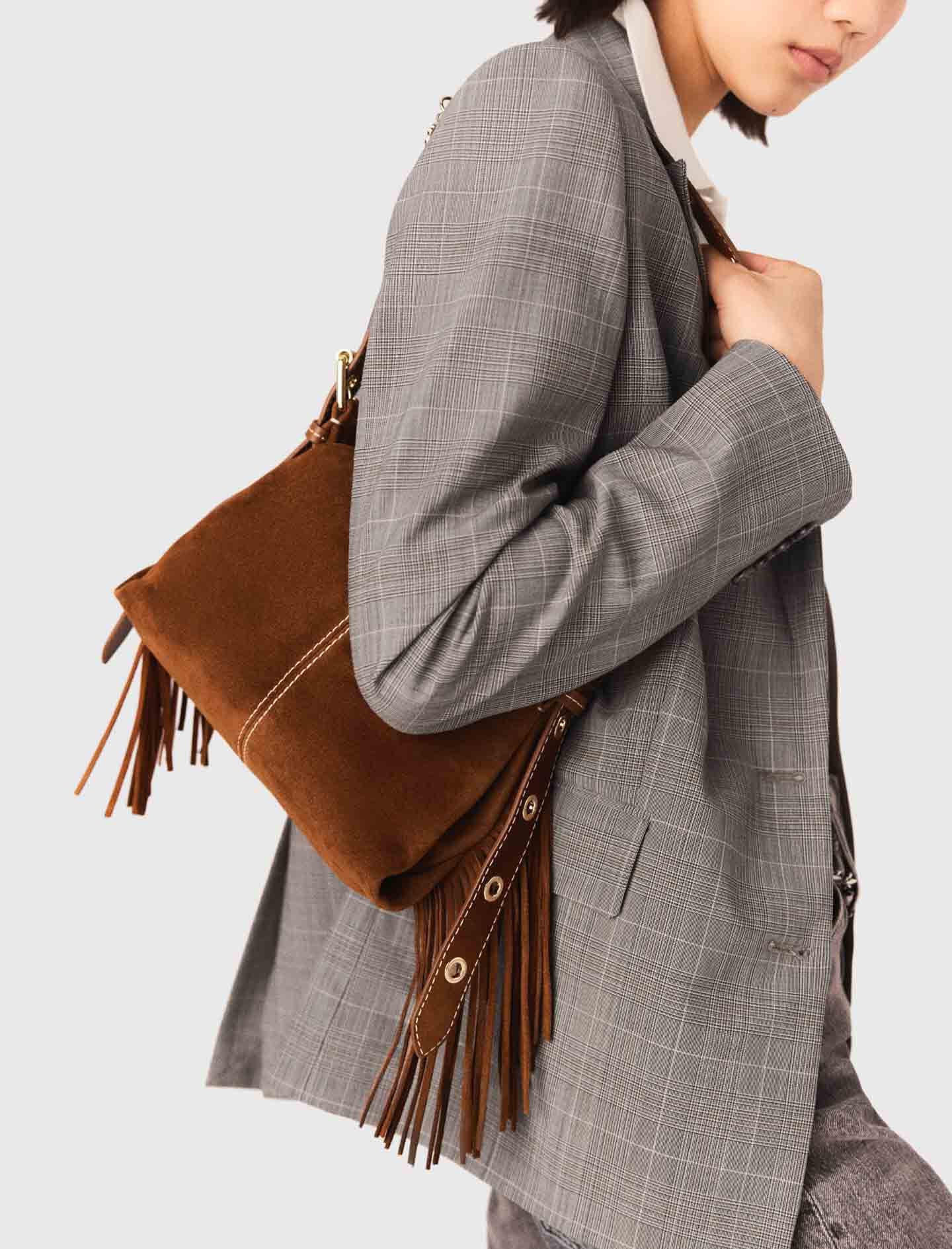 Maje Topstitched suede Miss M Mini bag