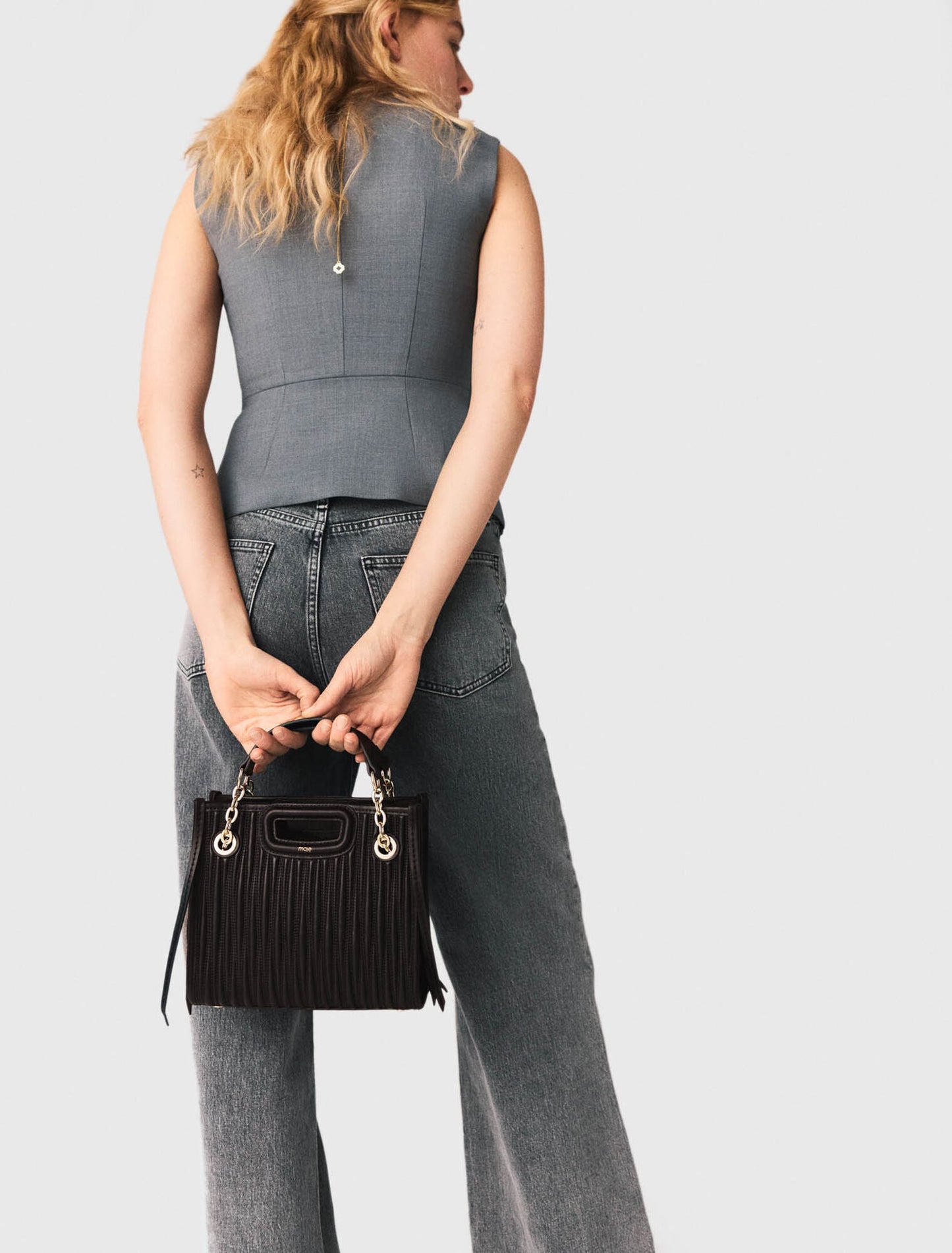 Maje Mini quilted leather tote bag