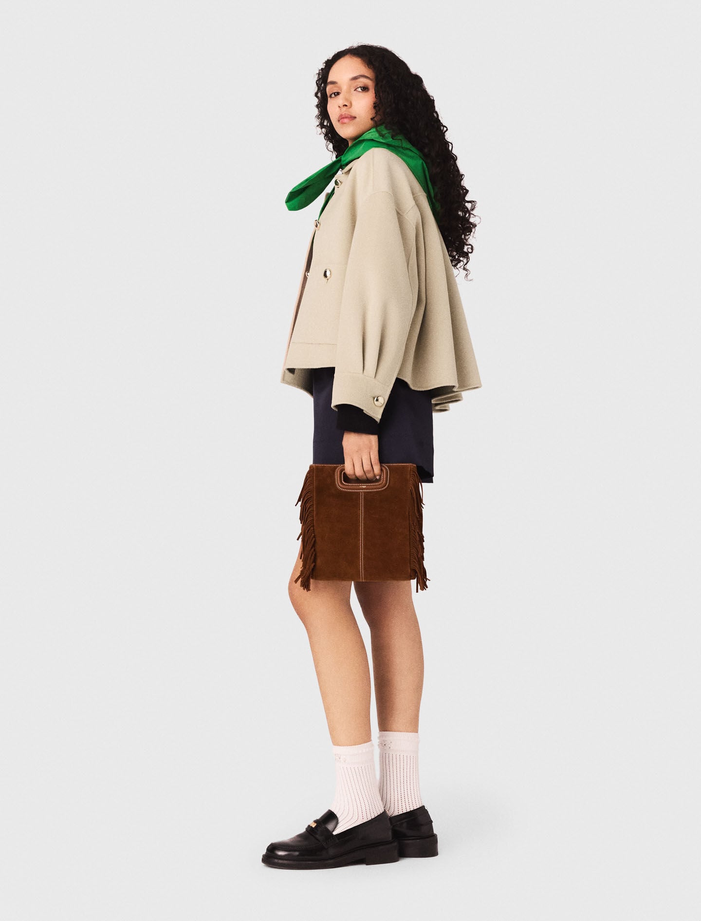Maje Topstitched suede M bag