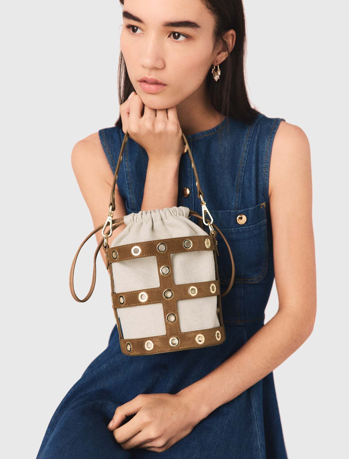 Maje Suede Miss M bucket bag
