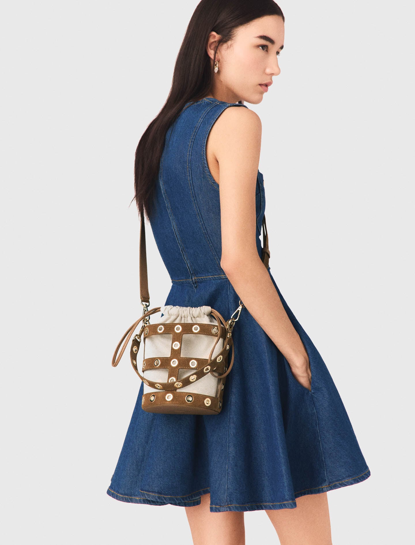 Maje Suede Miss M bucket bag
