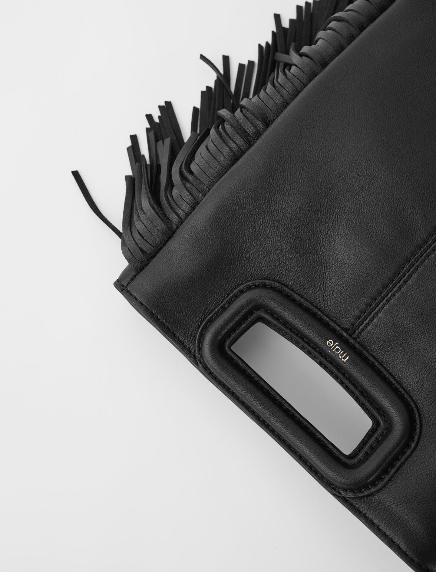 Maje Smooth leather M bag with fringing
