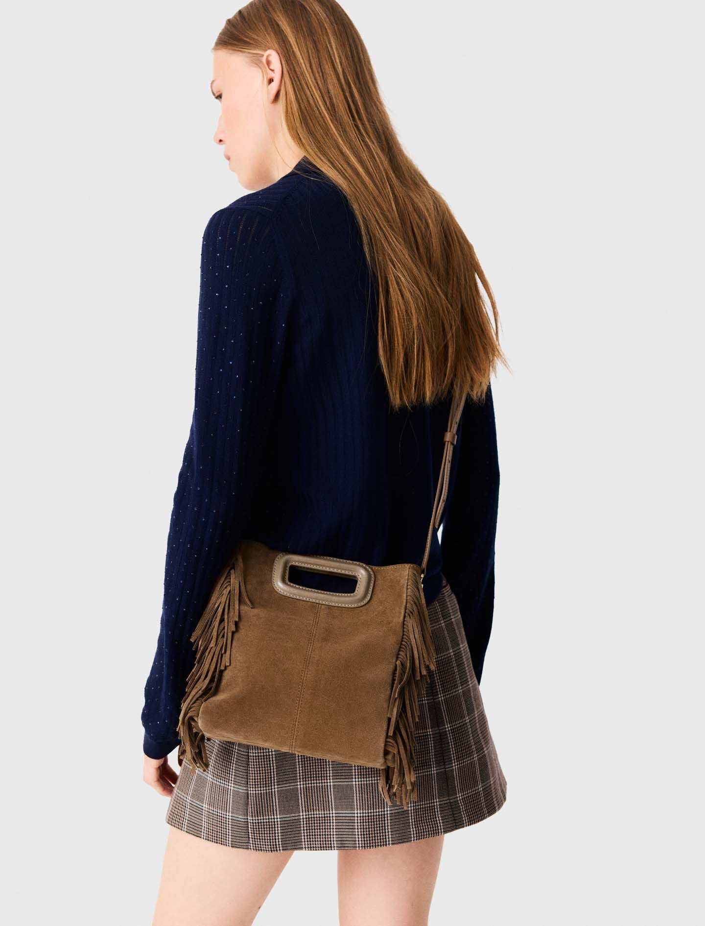 Maje Fringed M bag in suede