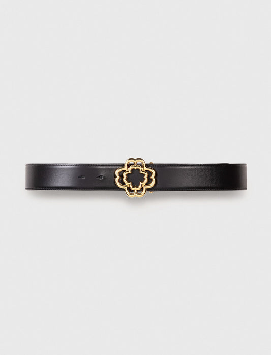 Maje Leather belt with Clover logo