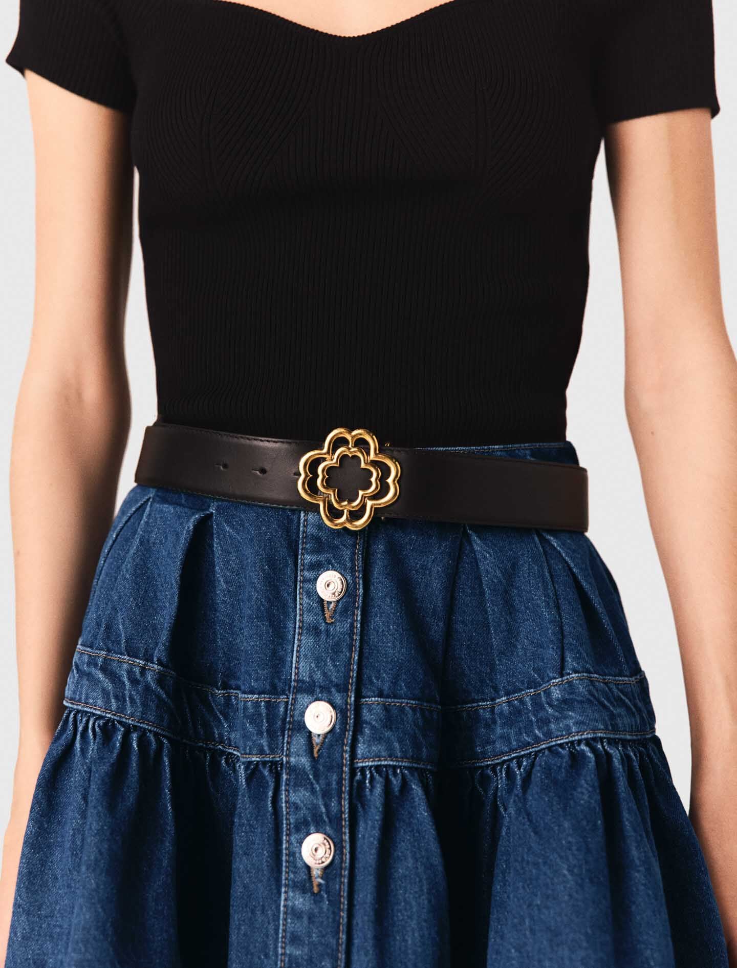 Maje Leather belt with Clover logo
