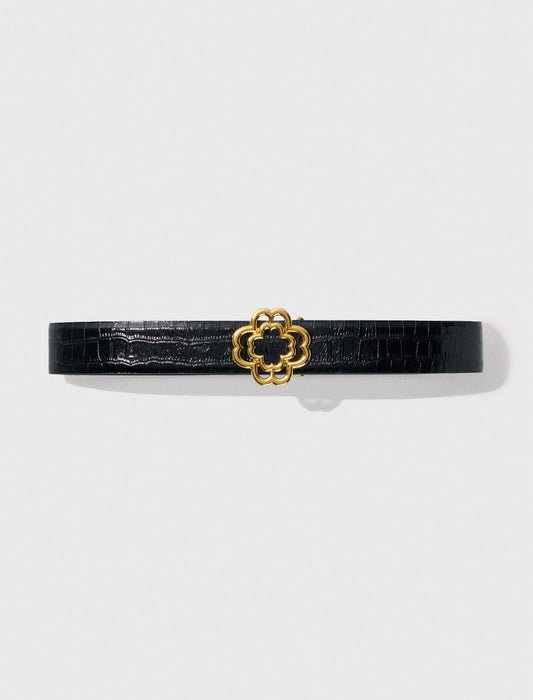 Maje Croc-effect leather double M belt