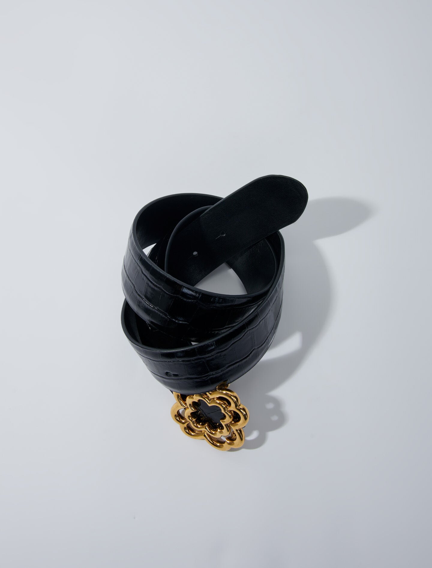 Maje Croc-effect leather double M belt