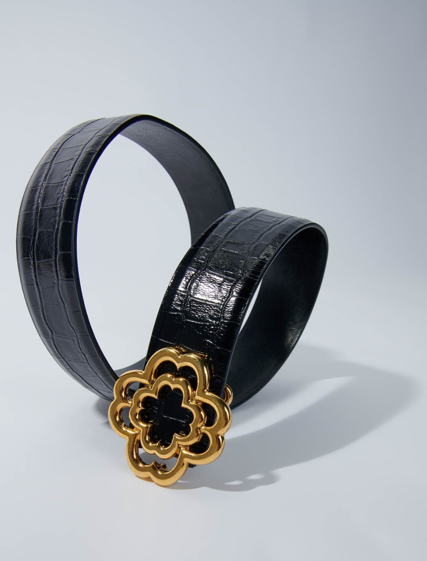 Maje Croc-effect leather double M belt