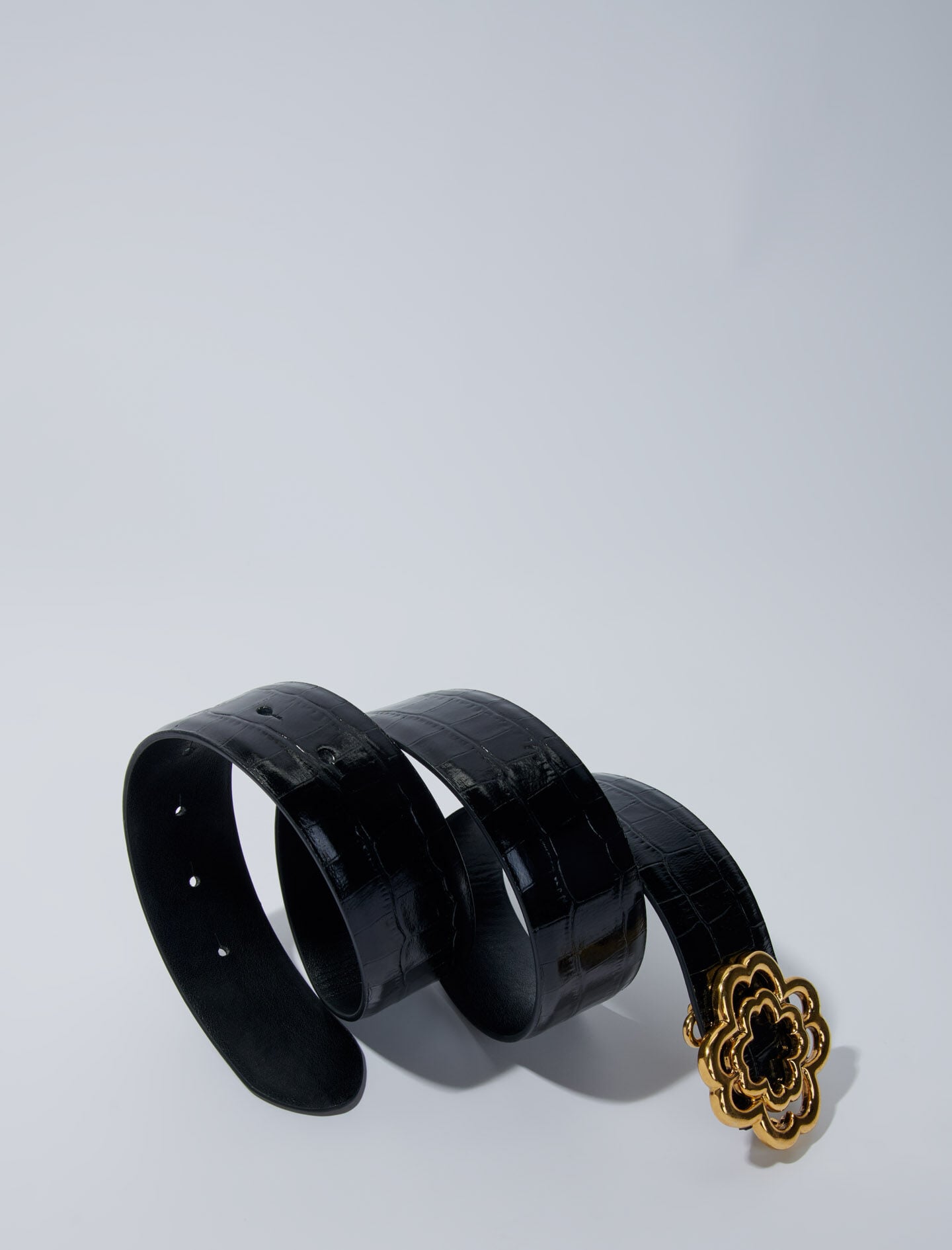 Maje Croc-effect leather double M belt