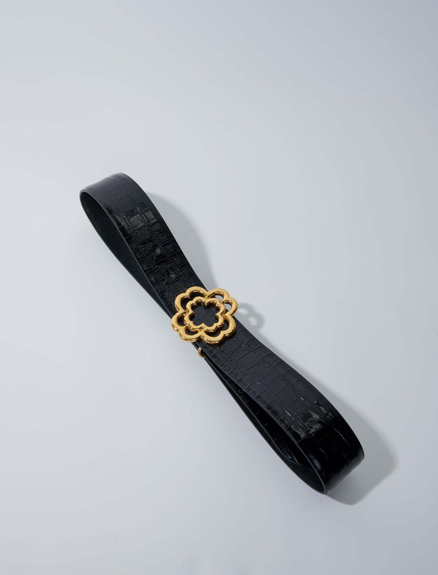 Maje Croc-effect leather double M belt
