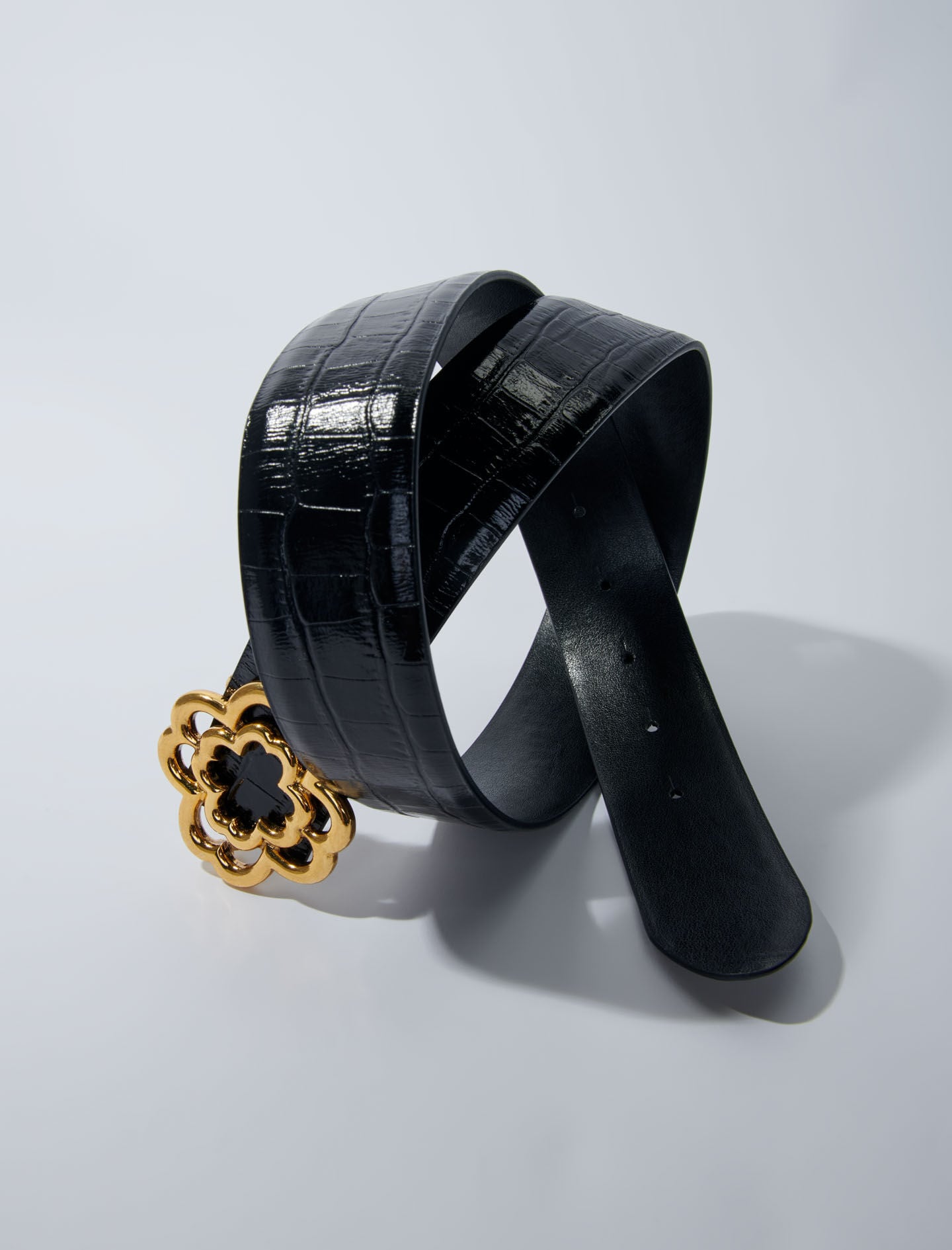 Maje Croc-effect leather double M belt