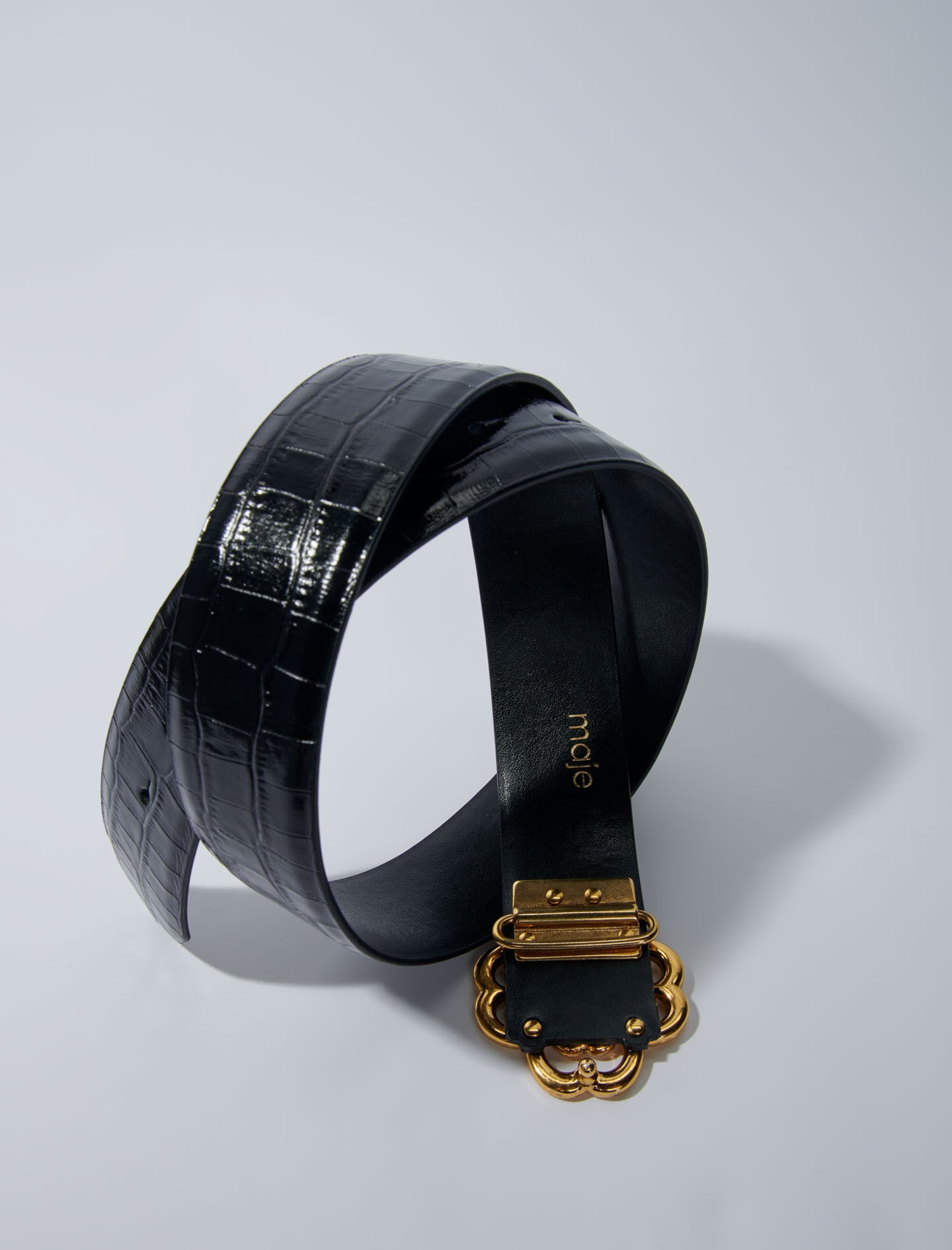 Maje Croc-effect leather double M belt