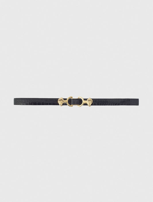 Maje Thin leather belt with lion bit