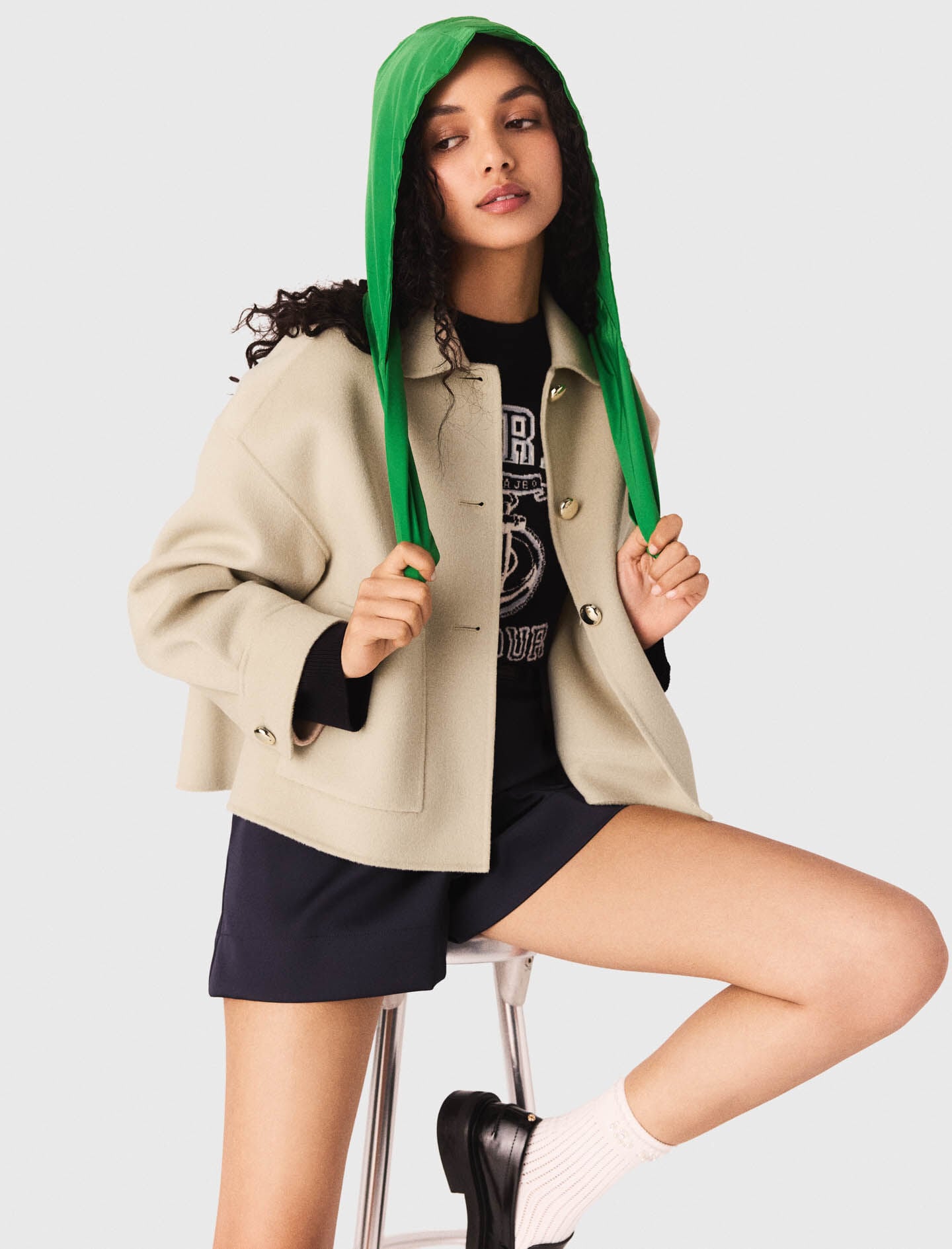 Maje Tie-up waterproof hood