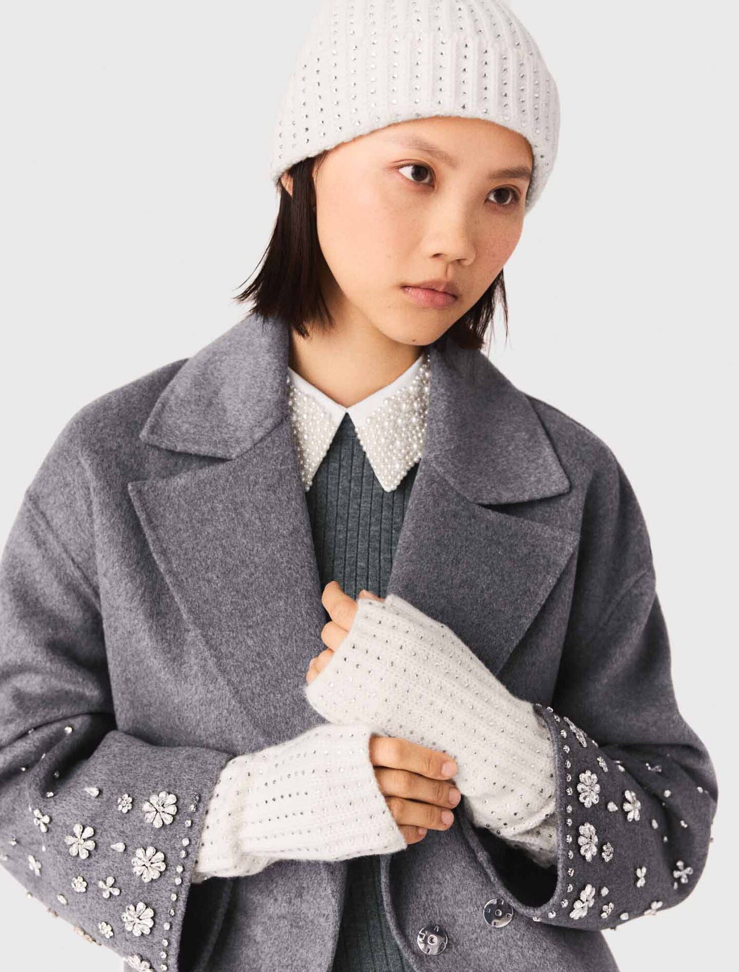 Maje Wool and rhinestone mittens